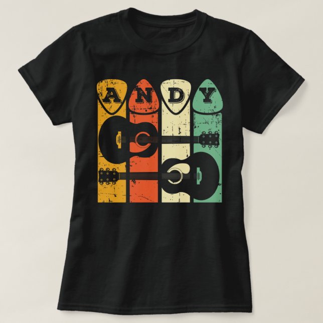 Andy Guitar Retro Pick Andy Guitar Musician Retro T-Shirt (Design vorne)