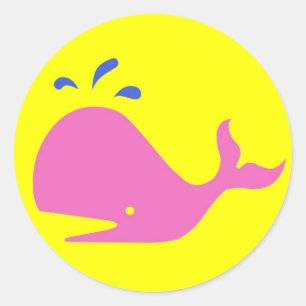 Andy Whale Singletons_pink,blau auf gelb Runder Aufkleber