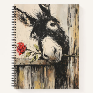 Âne curieux avec cahier à spirale rose