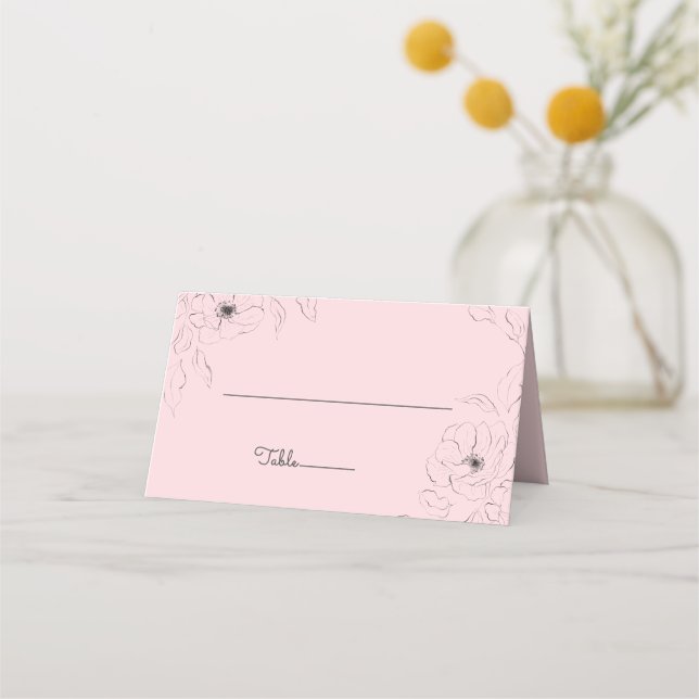 Anemone auf Blasser Rose Gefaltete Platzkarte (Vorderseite)