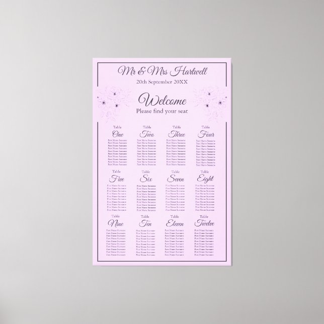 Anemone auf Light Lilac Seating Chart~ 12 Sitze Leinwanddruck (Vorderseite)