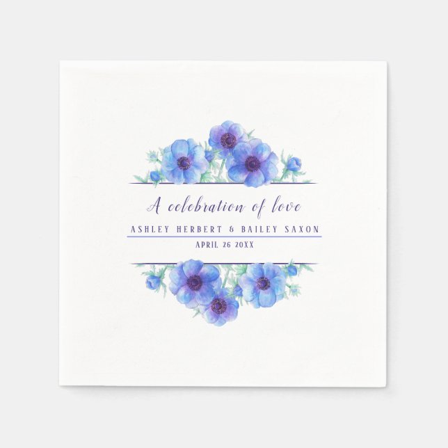 Anemone Blue Blume Aquarellkunst feiern Serviette (Vorderseite)