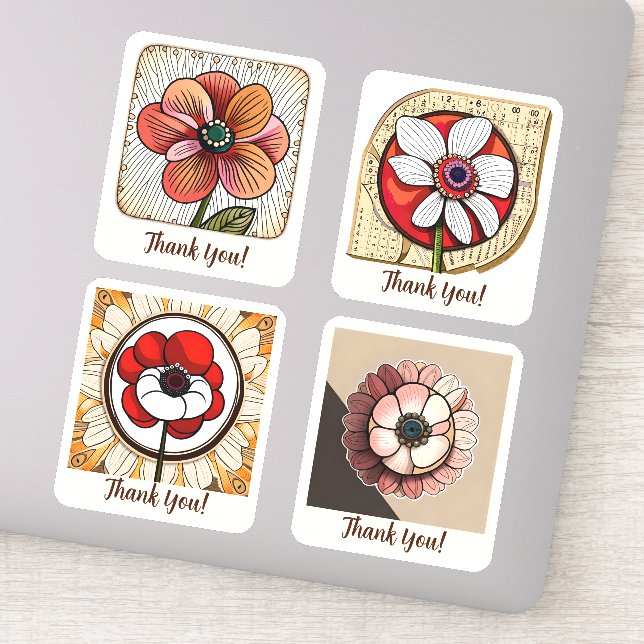 Anemone Blume Groovy Retro Personalisiert Aufkleber (Detail)