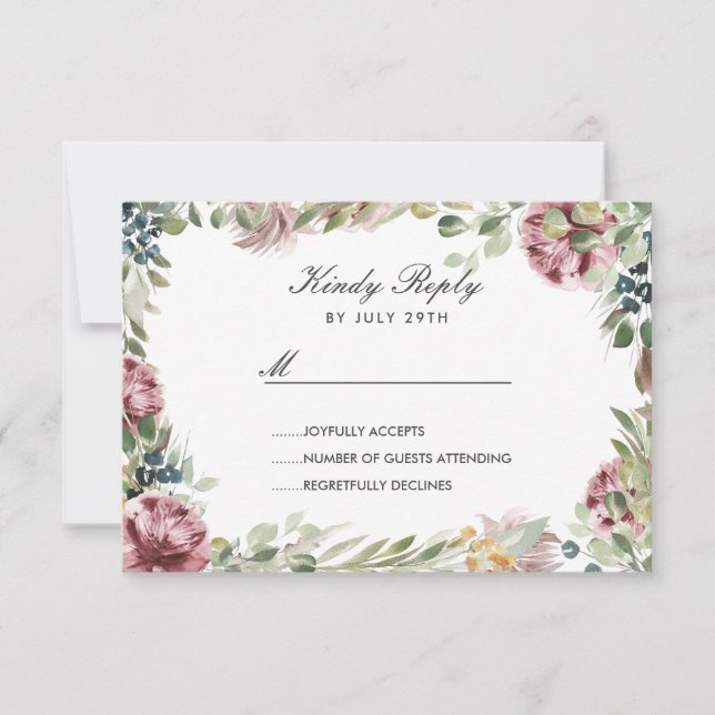Anemone Blush Dunkelgraue Blume Rahmen Wedding RSV RSVP Karte (Vorderseite)