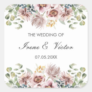 Anemone Blush Dusty Palette Hochzeit personalisier Quadratischer Aufkleber