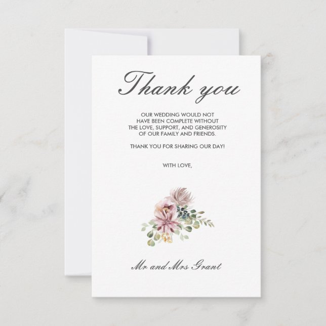 Anemone Blush | Foto Floral Wedding Vielen Dank Dankeskarte (Vorderseite)