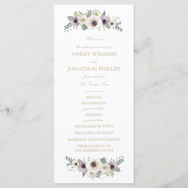 Anemone Bouquet Wedding Program Programm (Vorderseite)