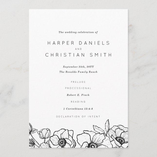 Anemone Bouquet Wedding Programm (Vorderseite)