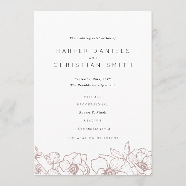 Anemone Bouquet Wedding Programm (Vorderseite)