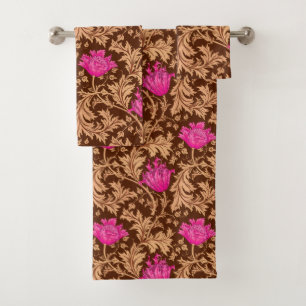 Anémone de William Morris, brun et rose de fuchsi