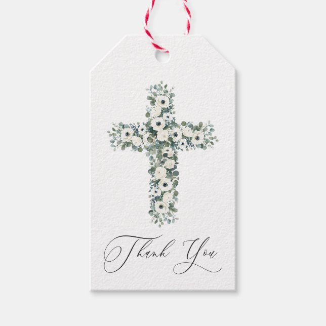 Anemone Eukalyptus cross Religious Vielen Dank Geschenkanhänger (Vorderseite)