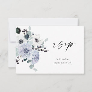 Anemone & Eukalyptus Winter White Floral w Meal RSVP Karte