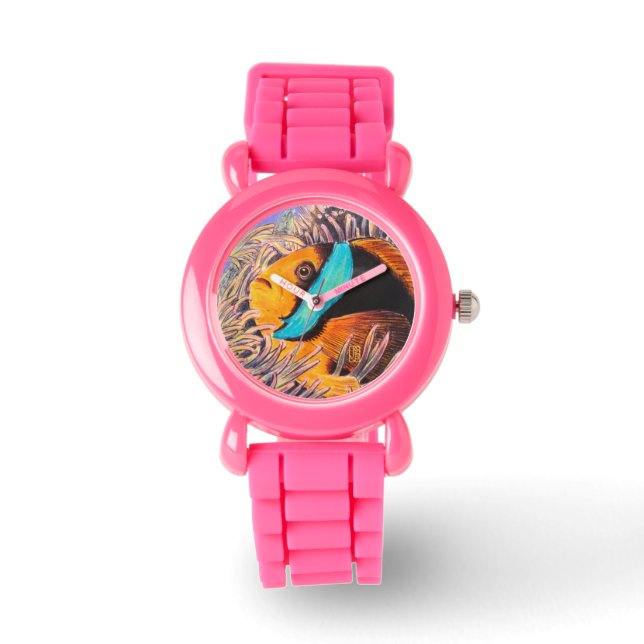 Anemone Fish Girl's Pink Glitzer Armbanduhr (Vorderseite)