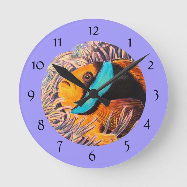 Anemone Fish NumberRound Wall Clock Runde Wanduhr (Vorderseite)