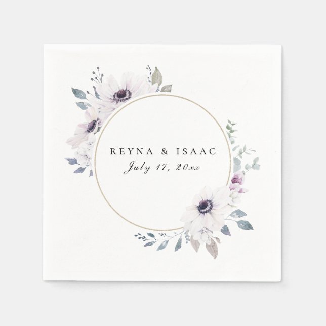 Anemone Floral Frame Personalisiert Paper Napkins Serviette (Vorderseite)