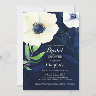 Anemone Floral Navy Blue Brautparty Einladung