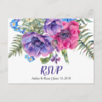 Anemone Floral Wedding RSVP Postcard