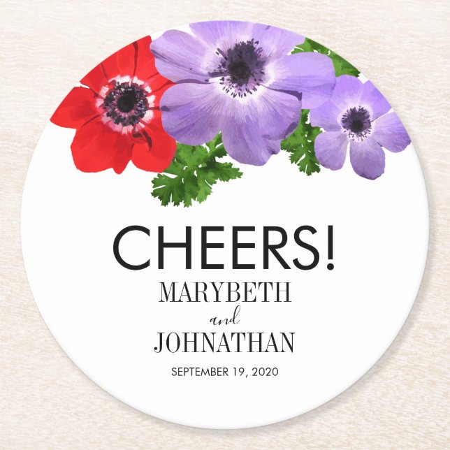 Anemone Floral Wedding Untersetzer (Vorderseite)