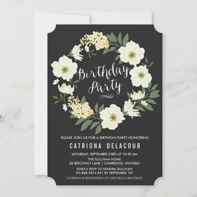Anemone Floral Wreath Anniversaire Fête Invitation (Devant)