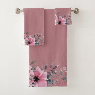 Anemone Foliage auf rosa Hintergrund Badhandtuch Set