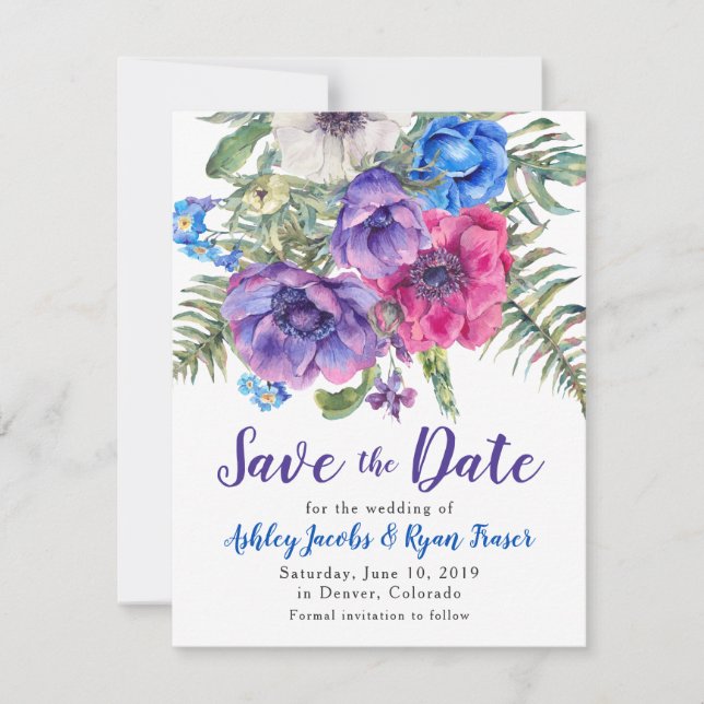 Anemone Hochzeit Speichern Sie das Datum Wasserfar Save The Date (Vorderseite)