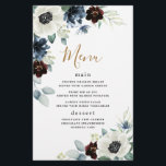Anemone Navy Blue Burgundy Boho Wedding Menu Cards<br><div class="desc">Das Design besticht durch die eleganten Blume aus weißem Anemon in Aquarell,  die schottisch staubblaue Tribüne,  die bordeauxfarbenen und marineblauen Blumenelemente. Das Design umfasst verschiedene Blautöne und Grünelemente,  wie z.B. Olivenzweige,  Eukalyptus und andere Blätter.</div>