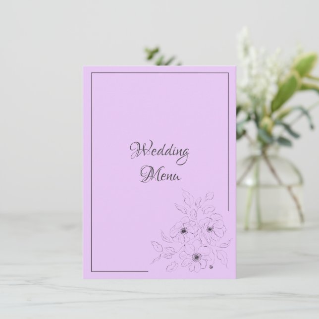 Anemone on Light Lilac Wedding Menu Enclosure Card Begleitkarte (Stehend Vorderseite)