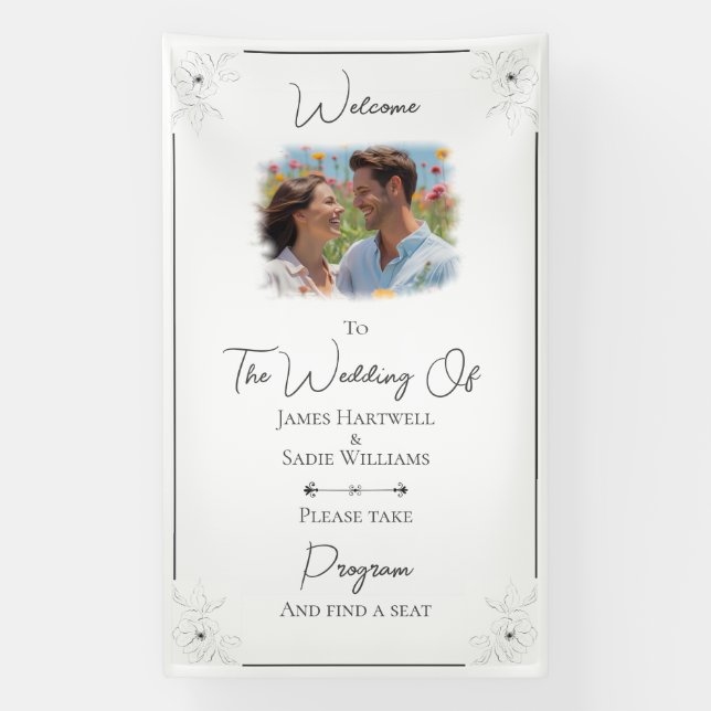 *Anemone on White wedding Find Your Seat Banner (Vertikal)