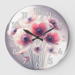 Anemone Red White Blume Große Wanduhr