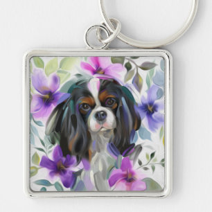 'Anemone' Tricolor cavalier dog art Schlüsselanh Schlüsselanhänger