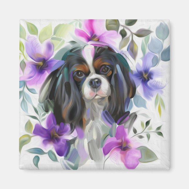 'Anemone' Tricolor cavalier Hundekunstmagnet Magnet (Vorne)