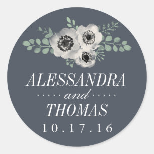 Anemone und Eukalyptus Wedding Runder Aufkleber