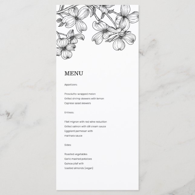 Anemone Wedding Menu Menükarte (Vorderseite)