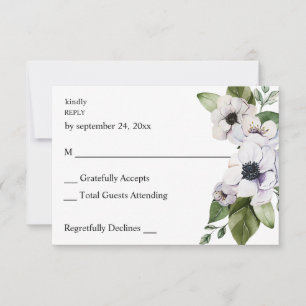 Anemone Weiße Florale ohne Essen RSVP Karte