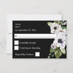 Anemone White Floral no Messe UAWG - Schwarz RSVP Karte
