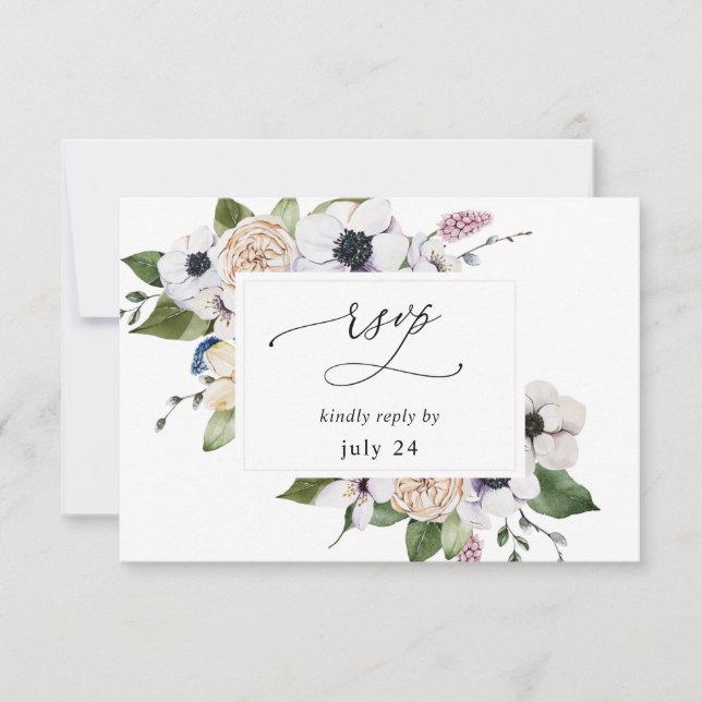 Anemone White Floral w Meal UAWG 2 RSVP Karte (Vorderseite)