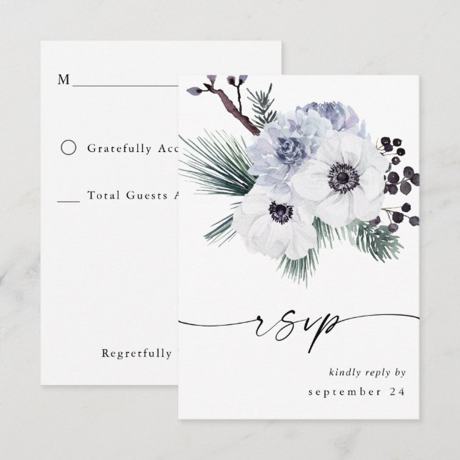 Anemone Winter White Floral no Messe UAWG RSVP Karte (Vorne/Hinten)