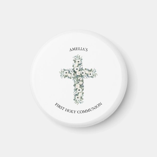 Anemonen und Eukalyptus-Kreuz Erste Heilige Kommun Magnet (Vorne)