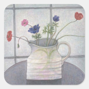 Anemonen- und Mohnblumenkrug-Blumen 2008 noch Quadratischer Aufkleber