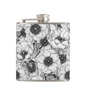 Anemonengarten in Schwarzweiß Flachmann