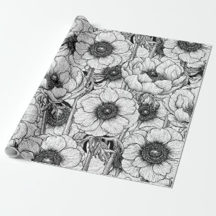 Anemonengarten in Schwarzweiß Geschenkpapier