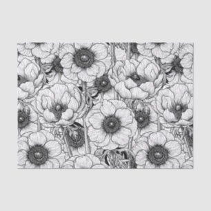 Anemonengarten in Schwarzweiß Seidenpapier