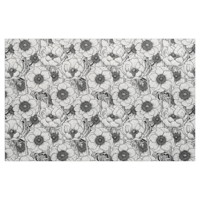 Anemonengarten in Schwarzweiß Stoff (Fat Quarter (45,7 x 55,9 cm))