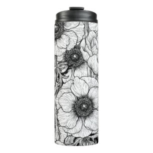 Anemonengarten in Schwarzweiß Thermosbecher