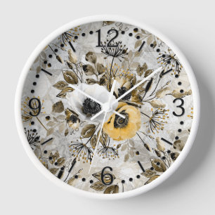 Anémones à l'aquarelle. Horloge murale en acryliqu