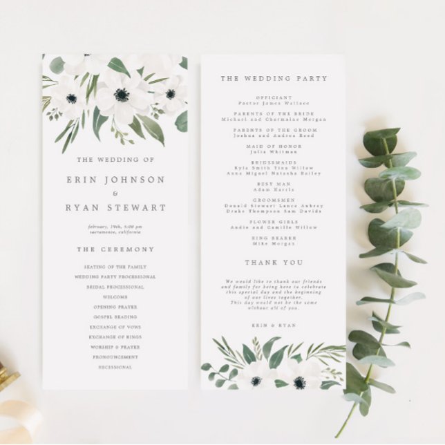 Anemones & Dusty Eucalyptus Wedding Programme (Créateur téléchargé)