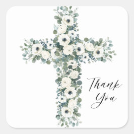 Anemones Eukalyptus cross Religious Vielen Dank Quadratischer Aufkleber
