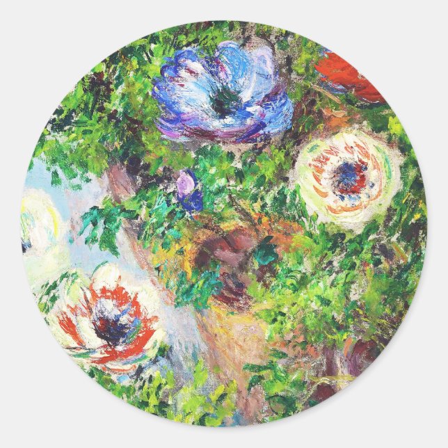 Anemones in Pot Claude Monet Blume Runder Aufkleber (Vorderseite)