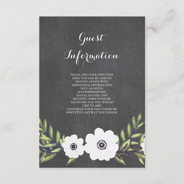 Anémones peintes en tableau noir - carte d'informa (Devant)