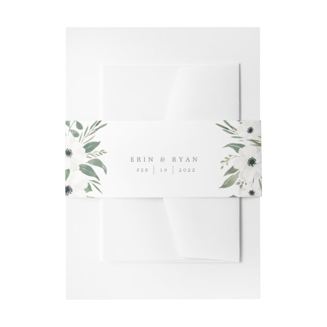 Anemones Sage & Dusty Green Eucalyptus Wedding Einladungsbanderole (Vorderseite Beispiel)